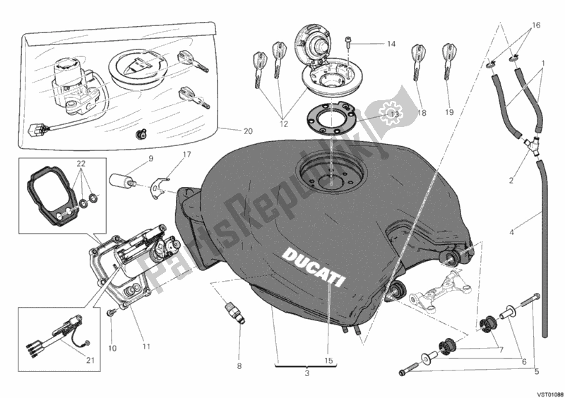 Toutes les pièces pour le Réservoir D'essence du Ducati Superbike 1199 Panigale S ABS 2012